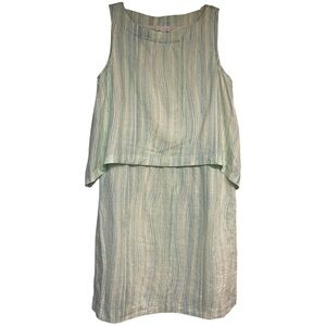 Pure J JILL Shift Dress Linen Womens Size Small Blue White Green Layered Midi